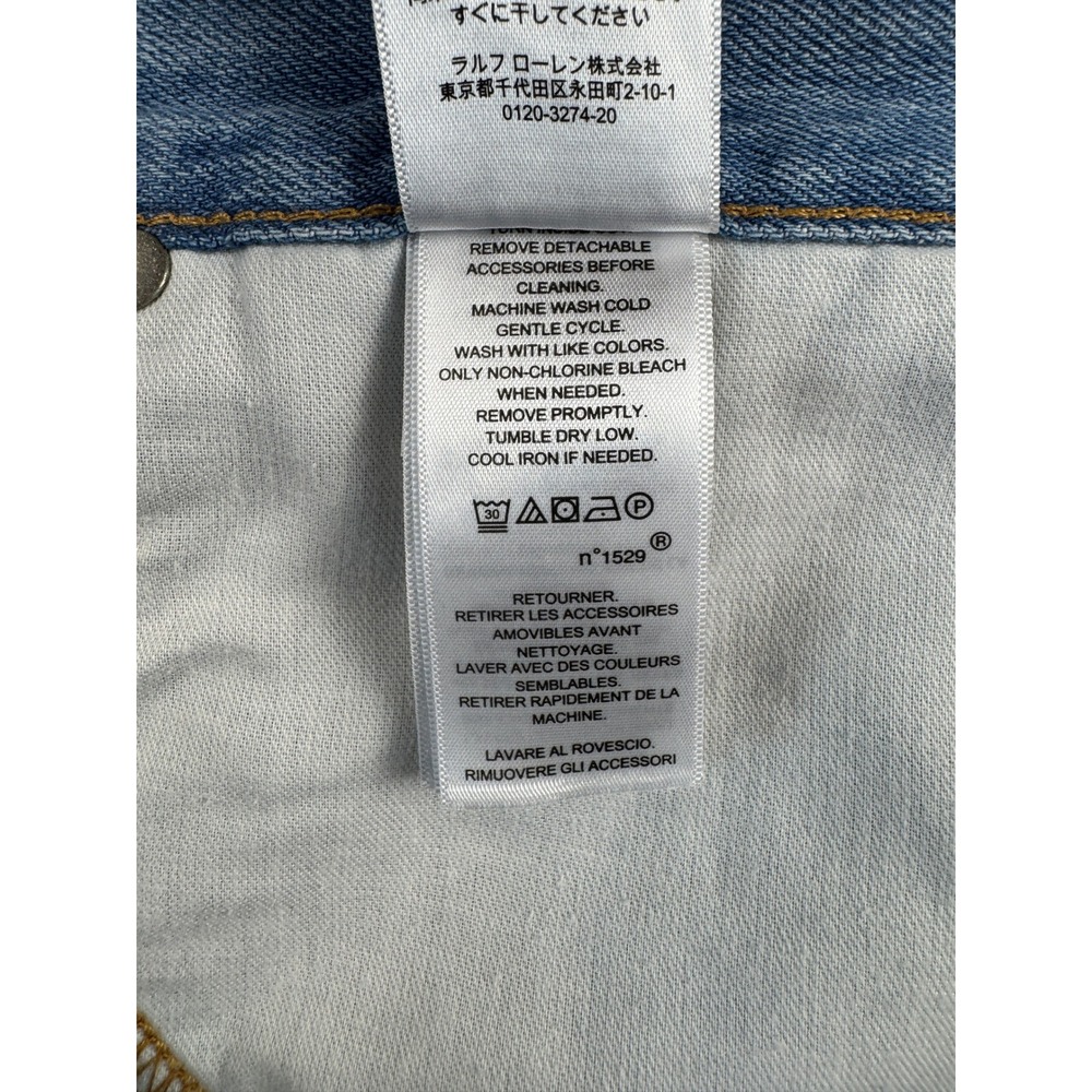 Polo Ralph Lauren Denim Mini Skirt Light Wash Belted Raw Hem Distressed Womens - Picture 15 of 15